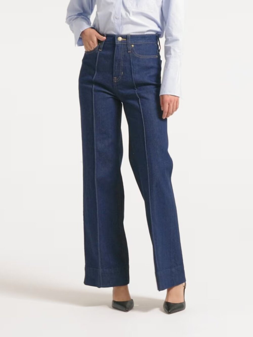 J. Crew Pintuck Denim Trouser in Dark Rinse Wash Wide Leg High Rise 25 #A1825
